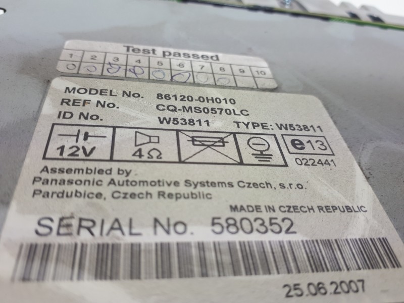 Recambio de sistema audio / radio cd para toyota aygo (kgb/wnb) city referencia OEM IAM 861200H010  