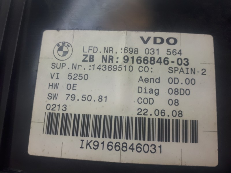 Recambio de cuadro instrumentos para bmw serie 3 berlina (e90) 320d referencia OEM IAM IK9166846031  