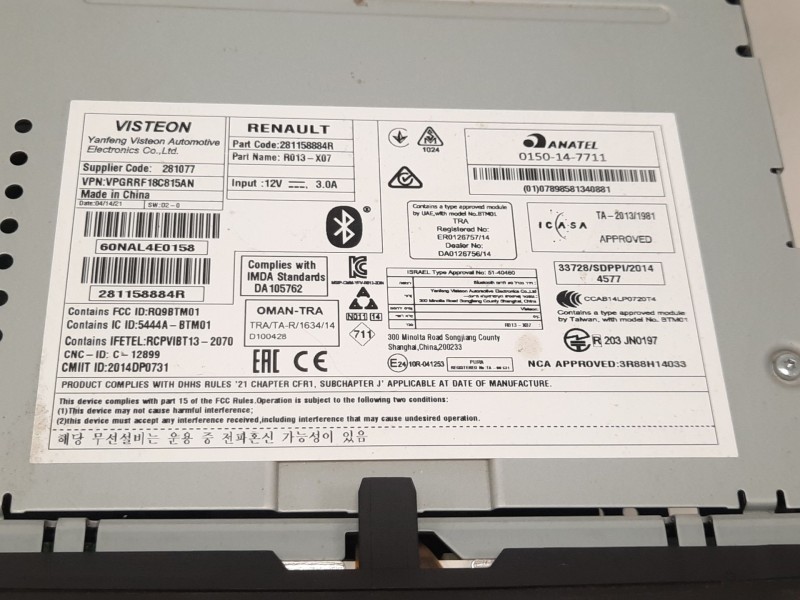 Recambio de sistema audio / radio cd para dacia dokker monospace (ke_) 1.5 blue dci 95 (kejl) referencia OEM IAM 281158884R R013