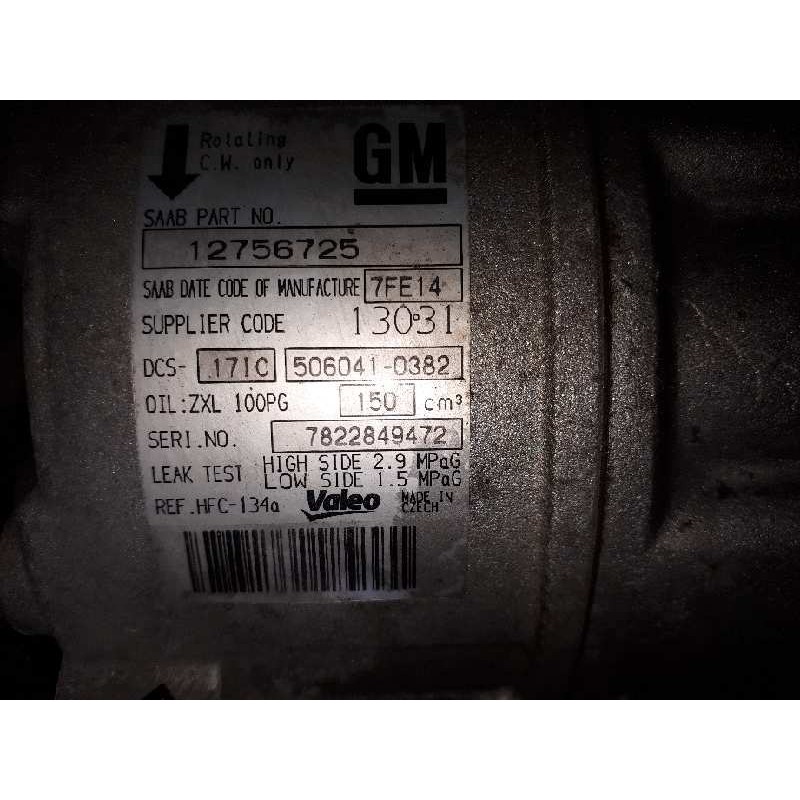 Recambio de compresor aire acondicionado para saab 9-5 berlina 1.9 tid linear sport referencia OEM IAM 12756725 5060410382 