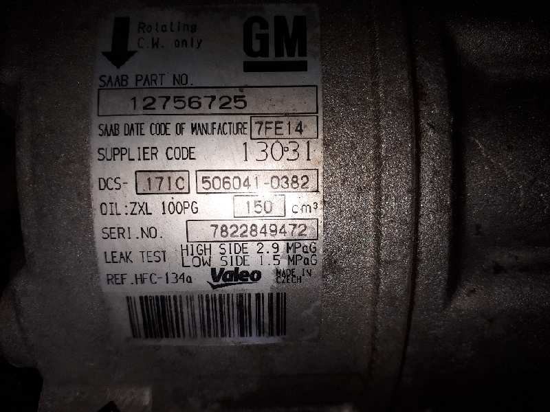 Recambio de compresor aire acondicionado para saab 9-5 berlina 1.9 tid linear sport referencia OEM IAM 12756725 5060410382 