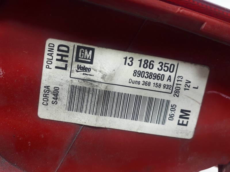 Recambio de piloto trasero izquierdo para opel corsa d corsavan referencia OEM IAM 13186350 89038960 368158932