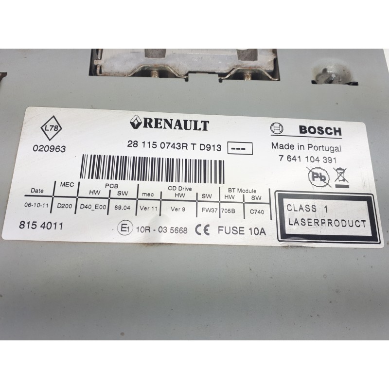 Recambio de sistema audio / radio cd para renault megane iii berlina 5 p bose edition referencia OEM IAM 281150743R  