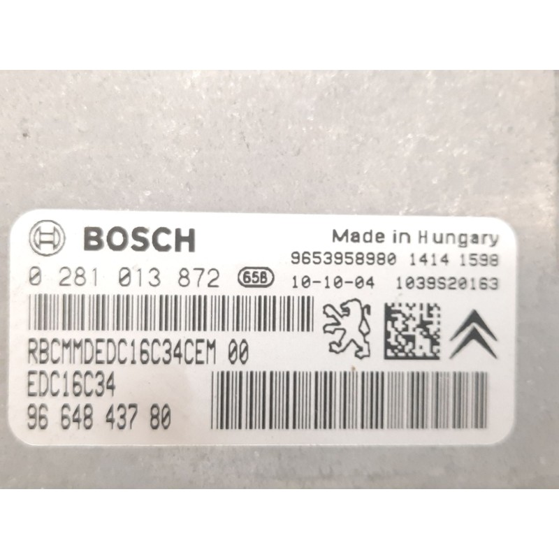 Recambio de centralita motor uce para citroën berlingo furgoneta/monovolumen (b9) 1.6 hdi 75 referencia OEM IAM 0281013872 96648