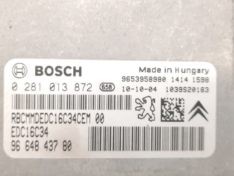 Recambio de centralita motor uce para citroën berlingo furgoneta/monovolumen (b9) 1.6 hdi 75 referencia OEM IAM 0281013872 96648