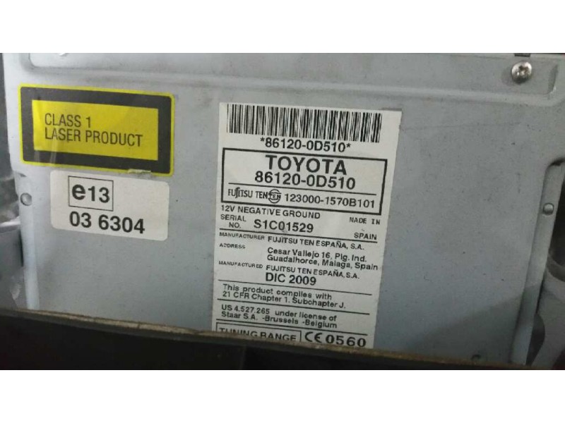 Recambio de sistema audio / radio cd para toyota yaris live referencia OEM IAM 861200D510  