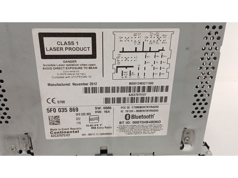 Recambio de sistema audio / radio cd para seat leon (5f1) 1.6 tdi referencia OEM IAM 5F0035869  