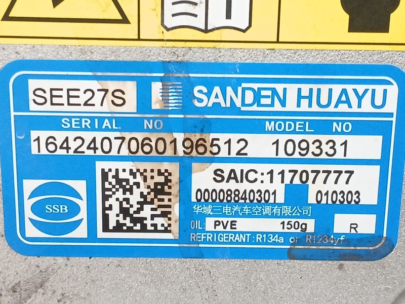 Recambio de compresor aire acondicionado para mg mg3 hybrid+ 1.5 referencia OEM IAM 11707777 SEE27S 1642407060196512