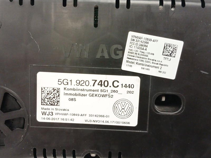 Recambio de cuadro instrumentos para volkswagen golf vii (5g1, bq1, be1, be2) 1.0 tsi referencia OEM IAM 5G1920740C 5G1260202 