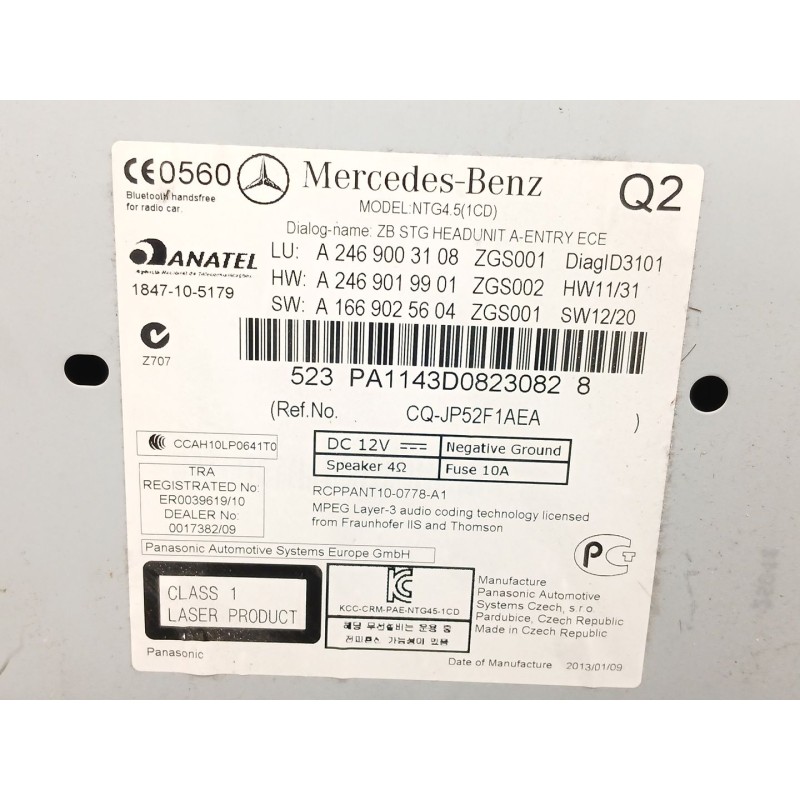 Recambio de sistema audio / radio cd para mercedes-benz clase a (w176) a 180 cdi (176.000) referencia OEM IAM   