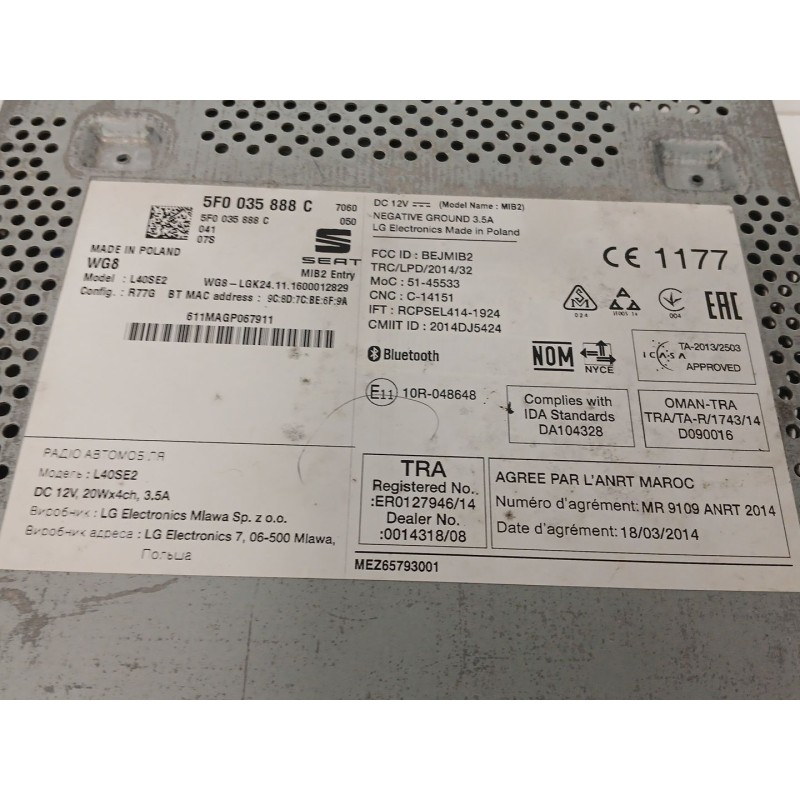 Recambio de sistema audio / radio cd para seat ibiza iv (6j5, 6p1) 1.4 tdi referencia OEM IAM 5F0035888C  