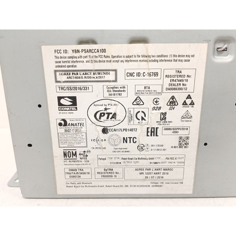 Recambio de sistema audio / radio cd para peugeot 208 i (ca_, cc_) 1.5 bluehdi 100 referencia OEM IAM 9822729780  