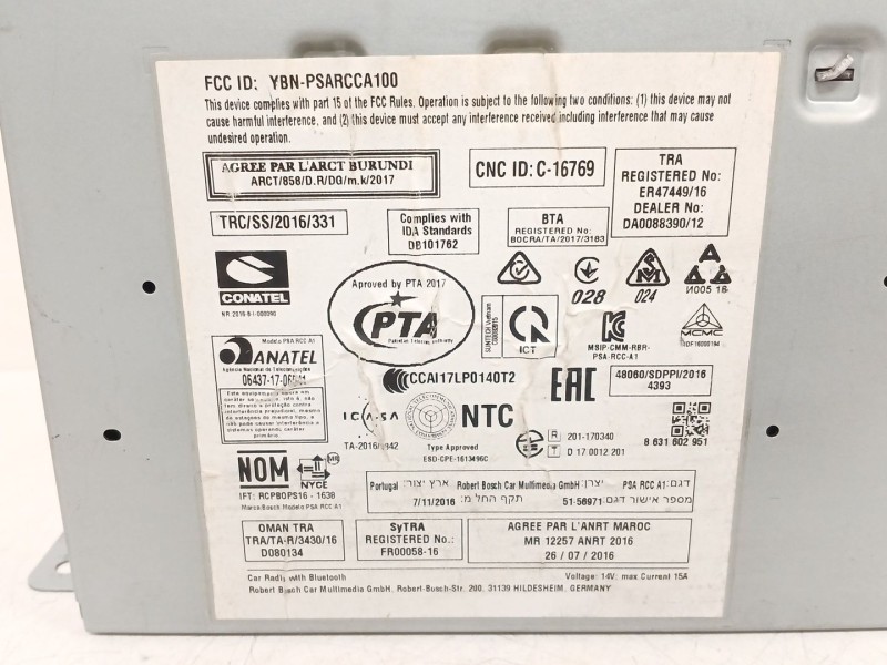 Recambio de sistema audio / radio cd para peugeot 208 i (ca_, cc_) 1.5 bluehdi 100 referencia OEM IAM 9822729780  