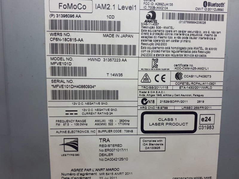 Recambio de sistema audio / radio cd para volvo v40 cross country basis referencia OEM IAM 31396096AA  