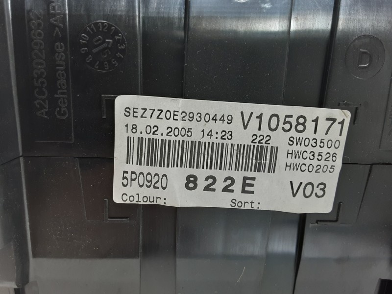 Recambio de cuadro instrumentos para seat toledo (5p2) exclusive referencia OEM IAM 5P0920822E V1058171 110080280003