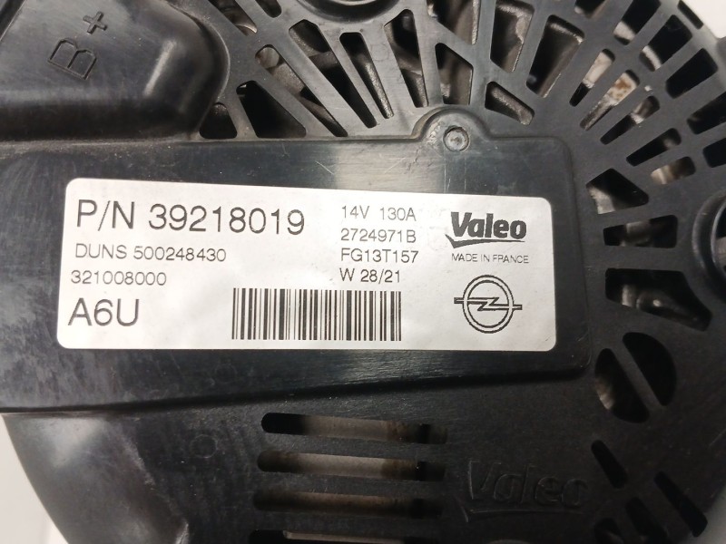 Recambio de alternador para opel astra k (b16) 1.2 turbo (68) referencia OEM IAM 39218019 FG13T157 