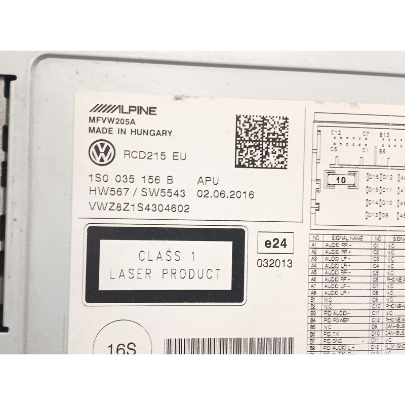 Recambio de sistema audio / radio cd para volkswagen up! (121, 122, bl1, bl2, bl3, 123) 1.0 referencia OEM IAM 1S0035156B  