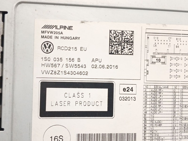 Recambio de sistema audio / radio cd para volkswagen up! (121, 122, bl1, bl2, bl3, 123) 1.0 referencia OEM IAM 1S0035156B  
