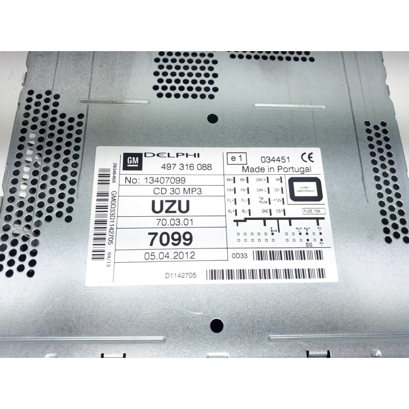 Recambio de sistema audio / radio cd para opel corsa d corsavan referencia OEM IAM 13407099 497316088 