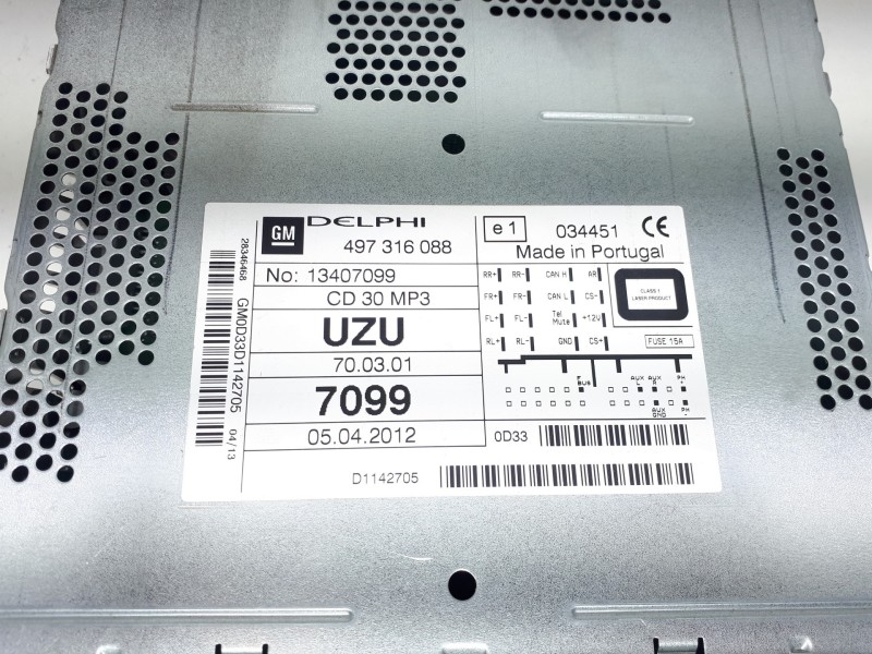 Recambio de sistema audio / radio cd para opel corsa d corsavan referencia OEM IAM 13407099 497316088 
