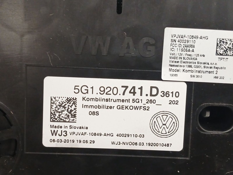 Recambio de cuadro instrumentos para volkswagen golf vii variant (ba5, bv5) 1.6 tdi referencia OEM IAM 5G1920741D  