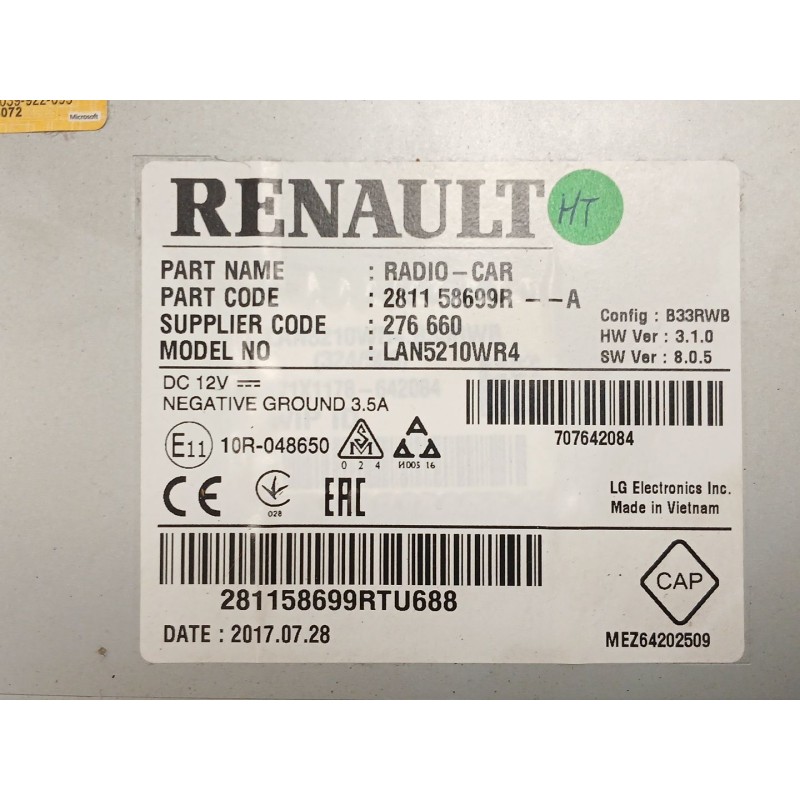 Recambio de sistema audio / radio cd para renault clio iv (bh_) 0.9 tce 90 referencia OEM IAM   
