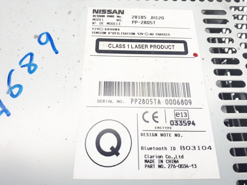 Recambio de sistema audio / radio cd para nissan x-trail (t31) le referencia OEM IAM 28185JH120 PP2805T 